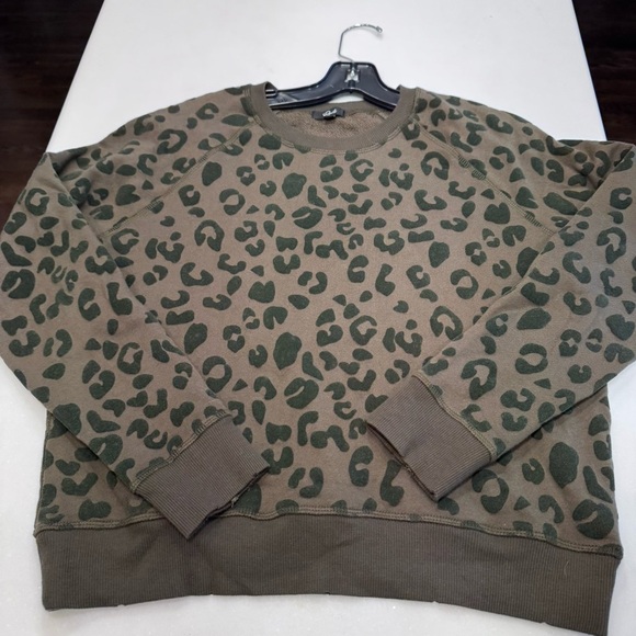 RAILS Womens Theo Flocked Olive Leopard Distress Pullover Sweatshirt-XS - Picture 4 of 10